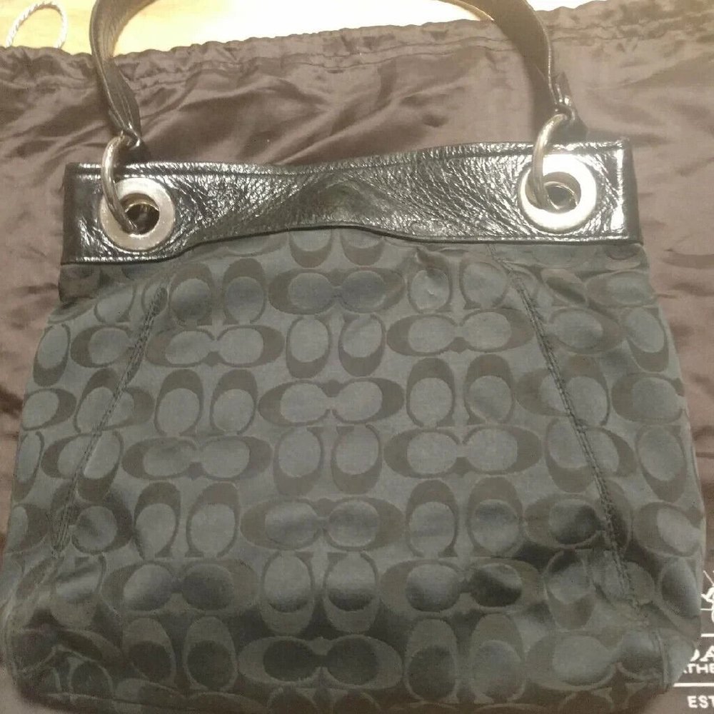 Coach F17599 Ashley Signature Bag Purse Black Sateen Monogram Classic - Picture 3 of 7